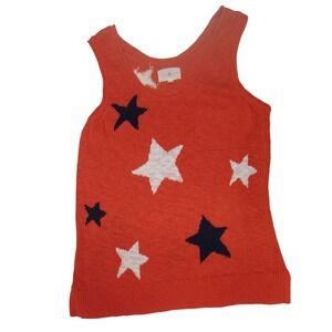Lou & Grey Knit Tank Top Stars Sleeveless Casual Summer‎ Orange Womens  Small